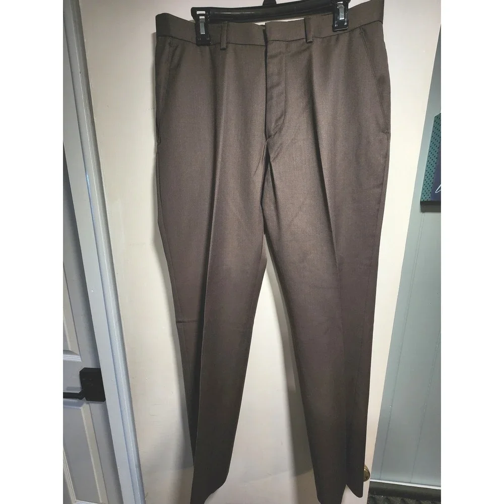 Banana Republic Dress Pants Mens 34x32 Brown 100% Wool‎ Tailored Flat Front